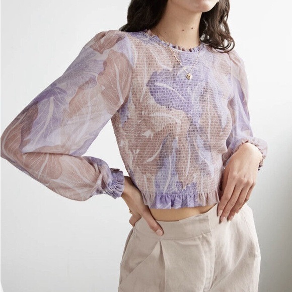 Wilfred Tempest Sheer Floral Blouse - Lavish Lavender and Light Brown - Picture 3 of 14